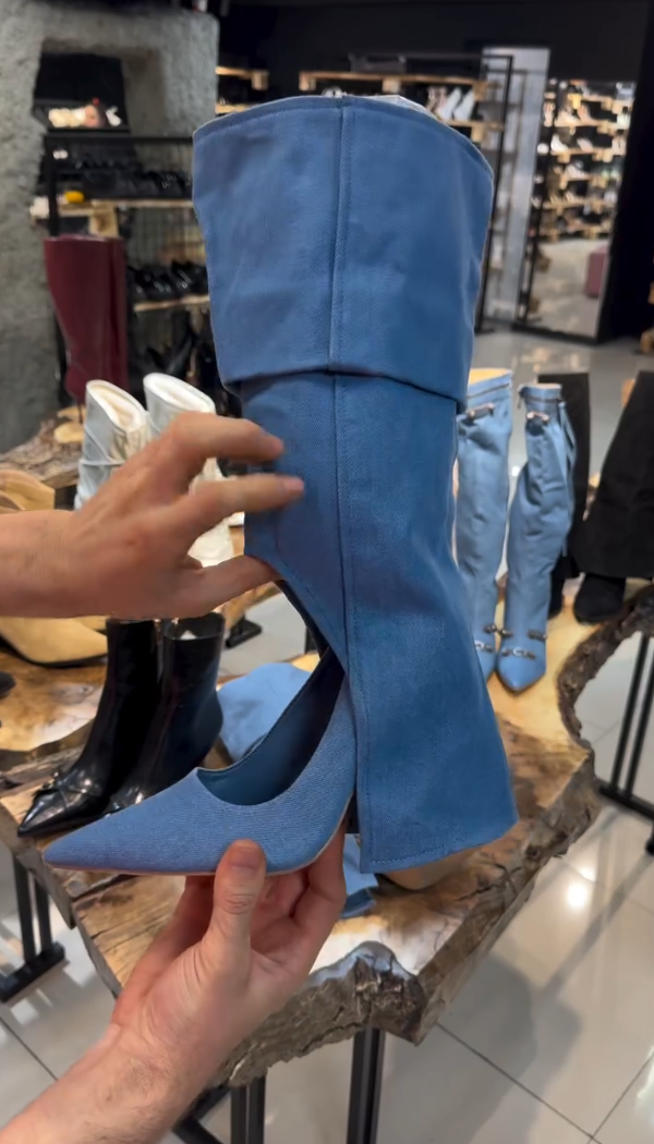 Personalized Denim Patchwork Two-way High Heels