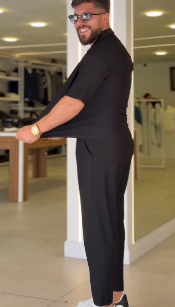 Ice Silk Draped Polo Short Sleeve & Pants Set