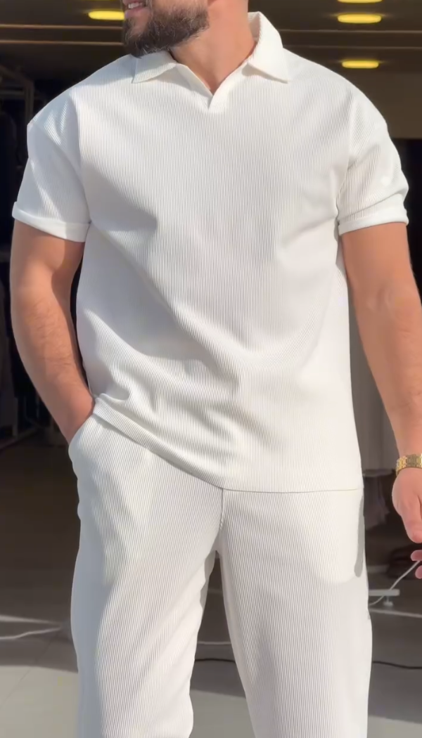 Ice Silk Draped Polo Short Sleeve & Pants Set