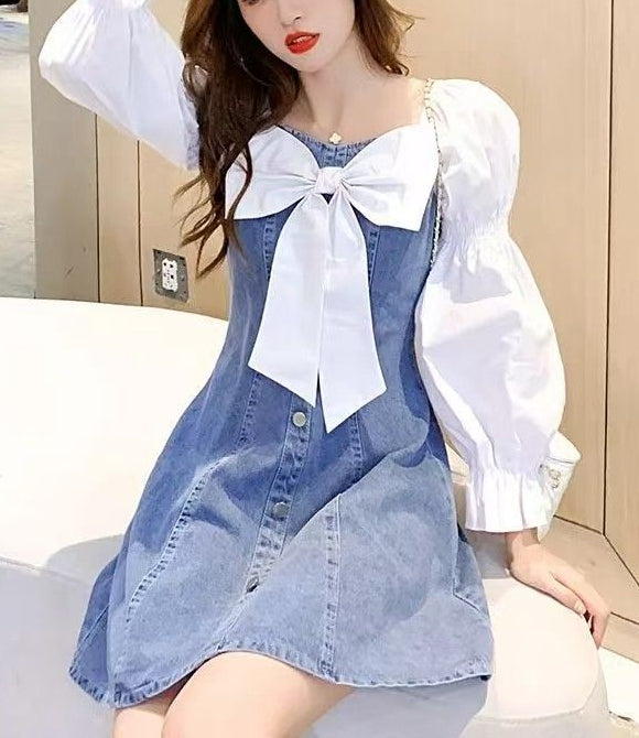 Puff Sleeve Denim Dress