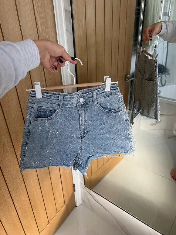 Shiny Party Denim Jacket & Shorts 2-Piece Set