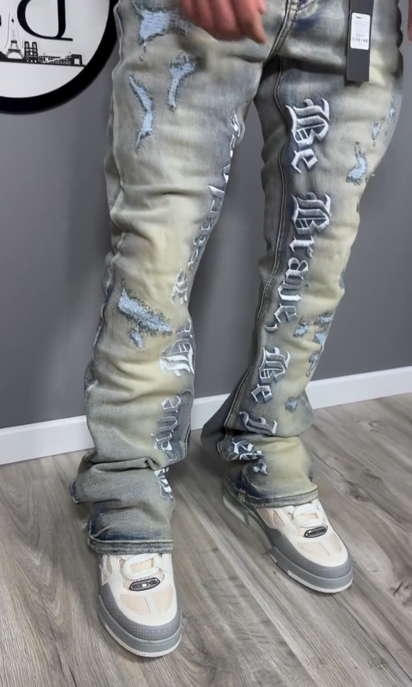 Embroidered "Brave and Fearless" Distressed Jeans