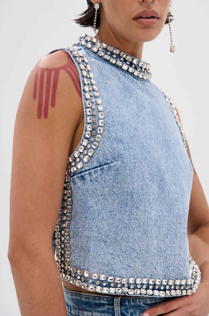 Sparkling Rhinestone Top & Jeans Set