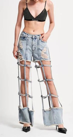Trendy Caged Wide Casual Denim Jeans