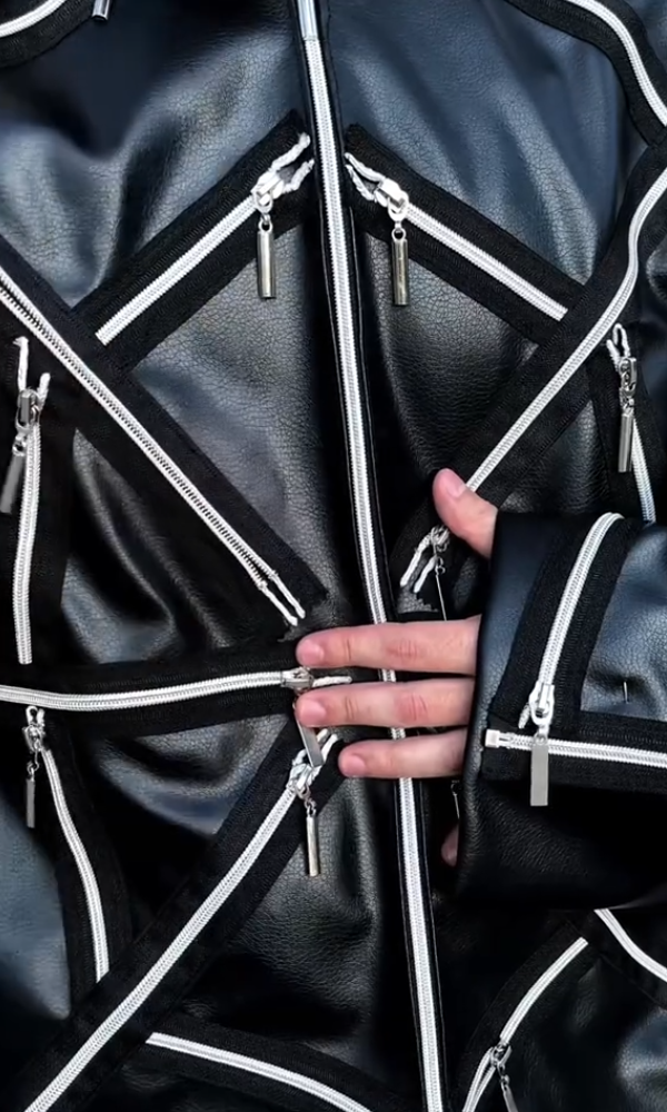 Couple's Hooded "Spider Web" Zipper Leather Jacket