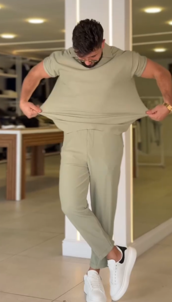 Ice Silk Draped Polo Short Sleeve & Pants Set