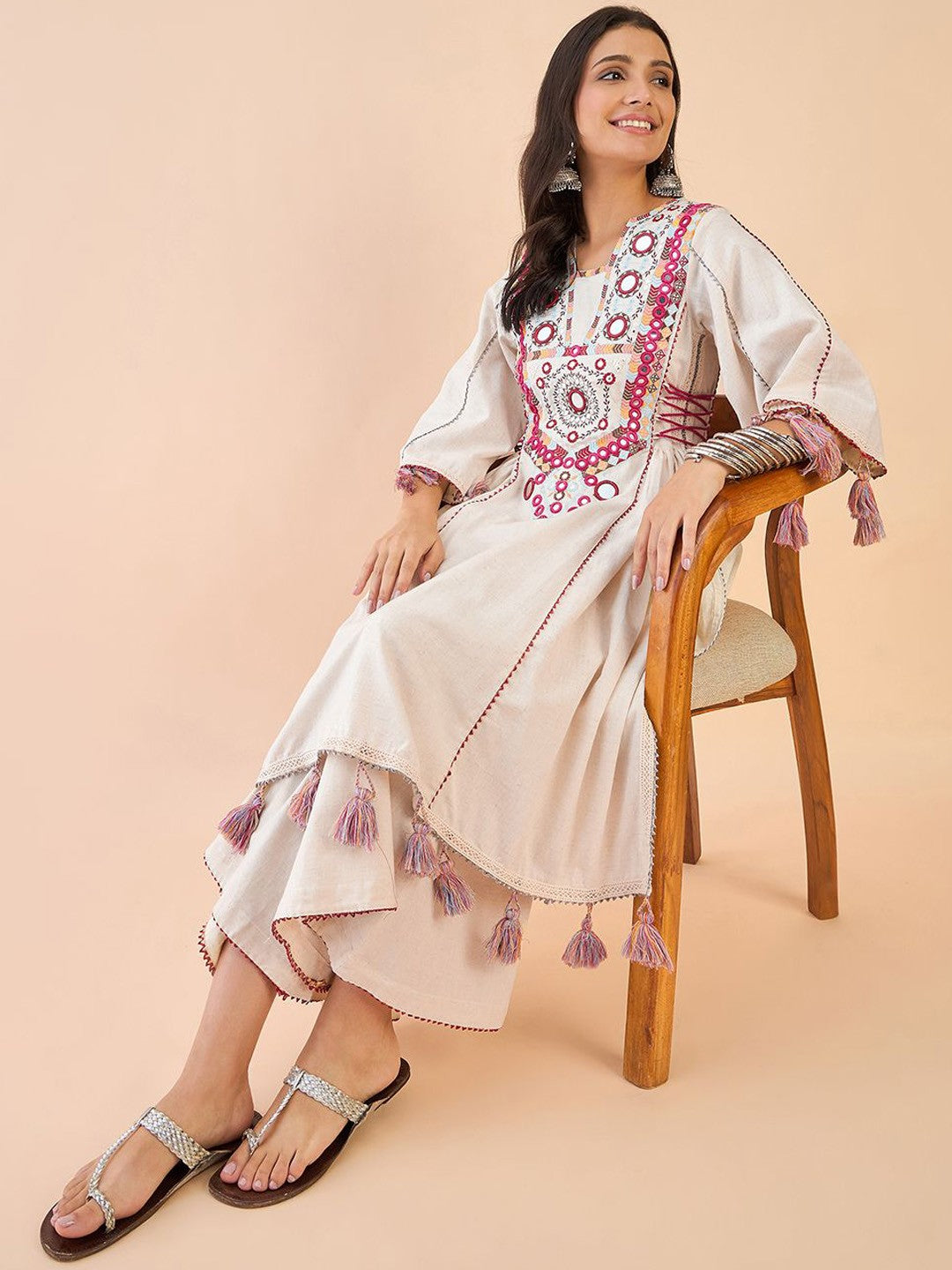 Tassel Ethnic Style Dress & Pants Set