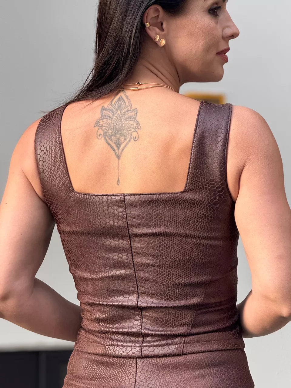 Silky Versatile Leather Top & Pants Set