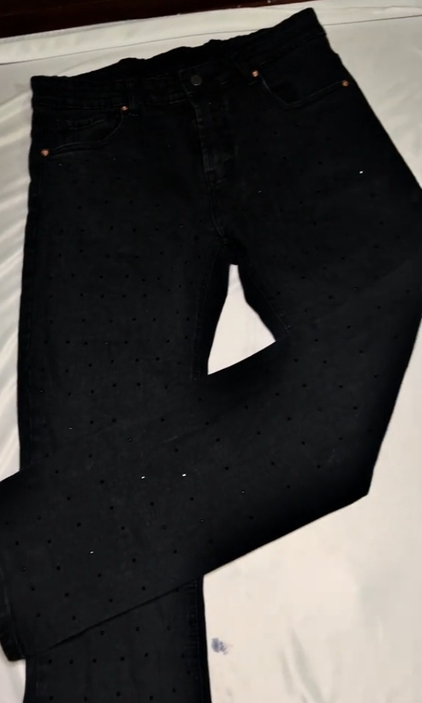 Men's Black Crystal Rhinestones Jeans
