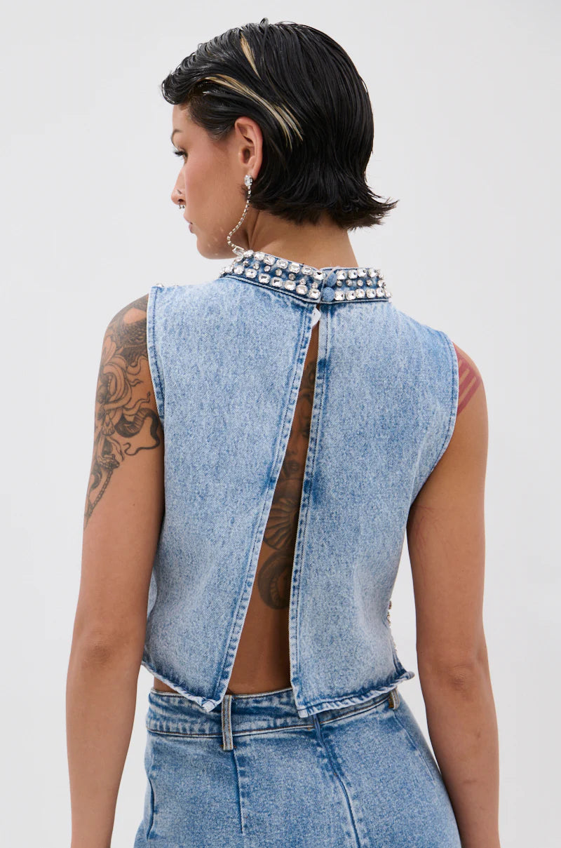 Sparkling Rhinestone Top & Jeans Set