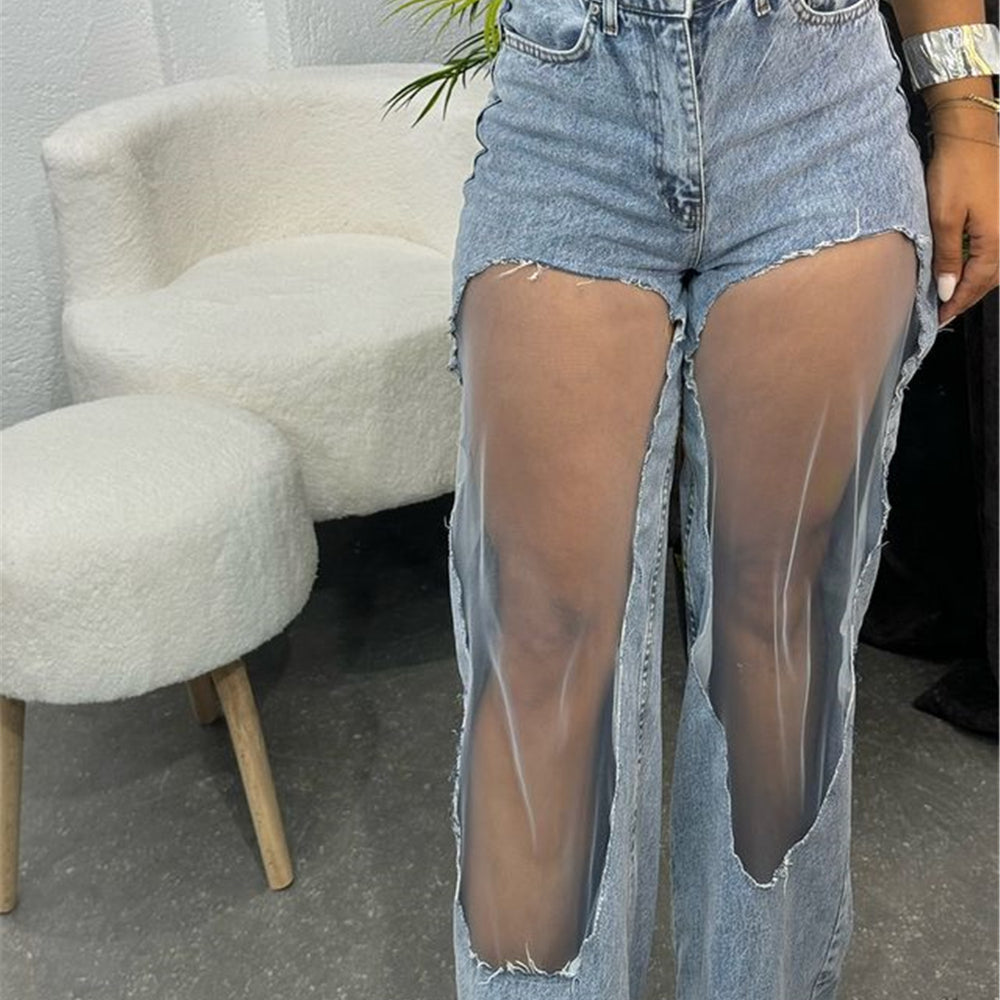 Women's Ripped Mesh Loose Jeans