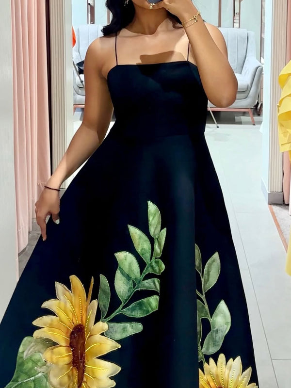 Beautiful Sunflower Bow Midi Dress