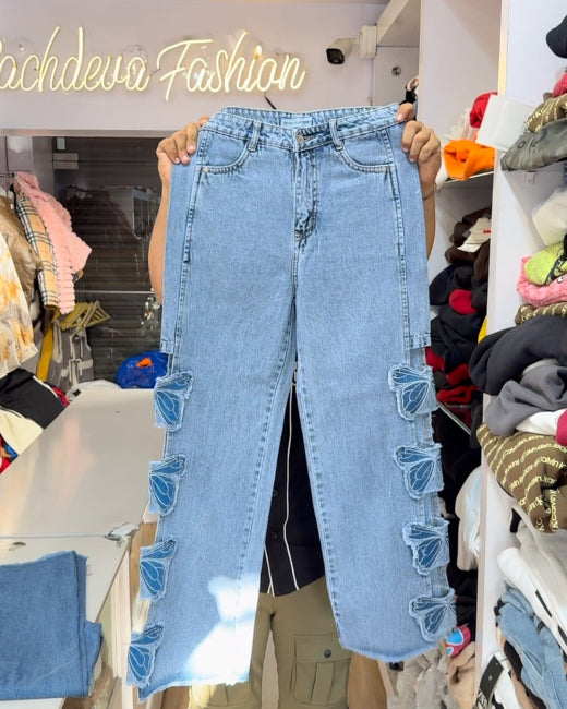 New Embroidered Butterfly Trendy Denim Pants