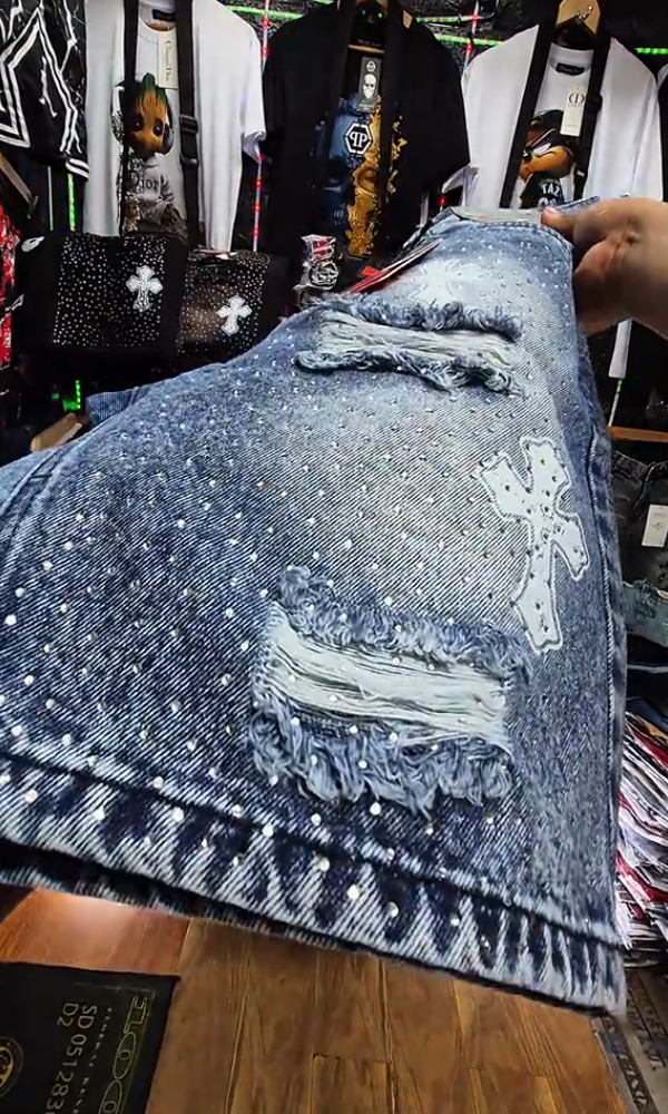 Men's Cross Ripped Denim Shorts