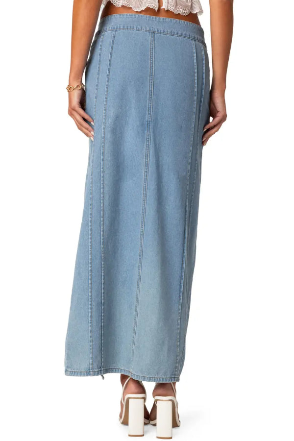 Front Denim Maxi Skirt