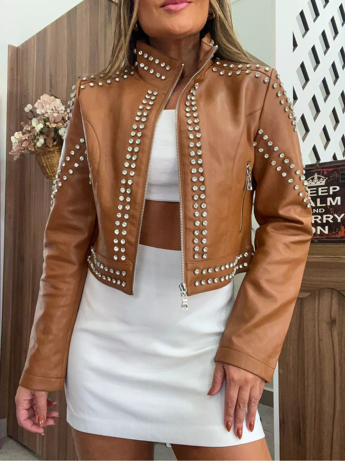 Double Zip Horsehide Diamond Jacket