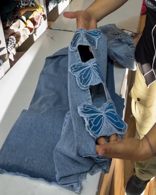 New Embroidered Butterfly Trendy Denim Pants