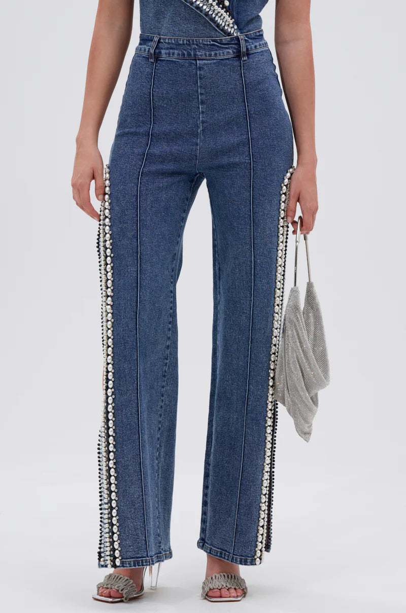 Pearl Rhinestone Top & Jeans Set