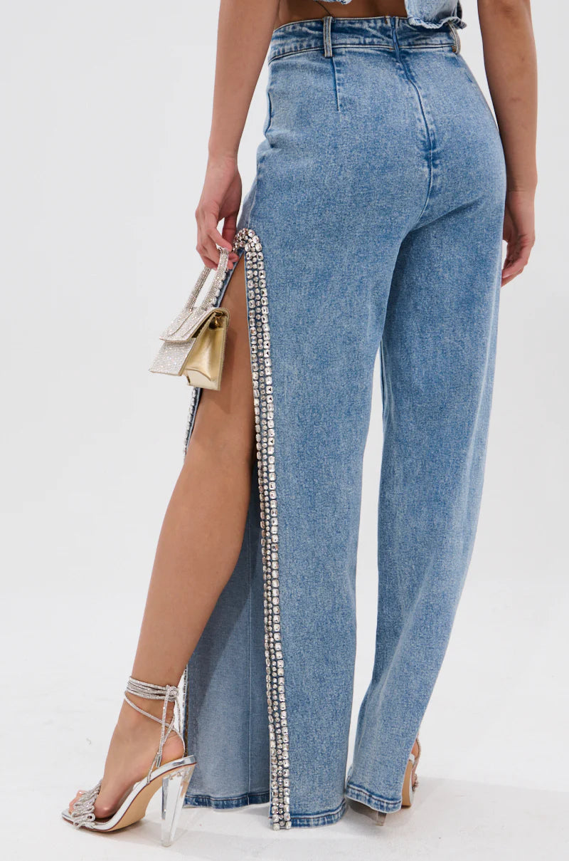 Sparkling Rhinestone Top & Jeans Set