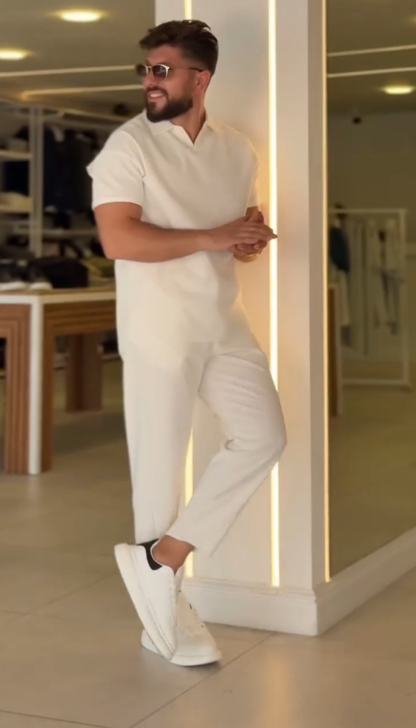Ice Silk Draped Polo Short Sleeve & Pants Set
