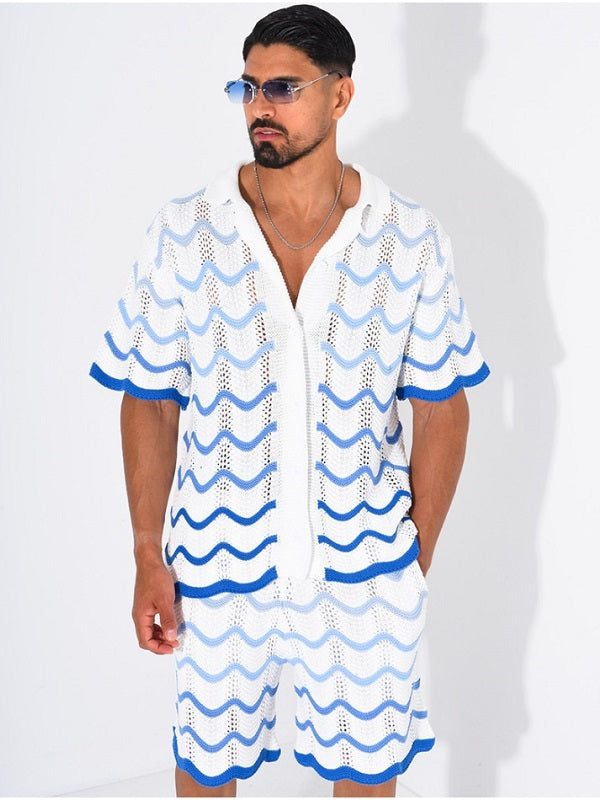 Men's Gradient Wave Crochet T-shirt & Shorts Set