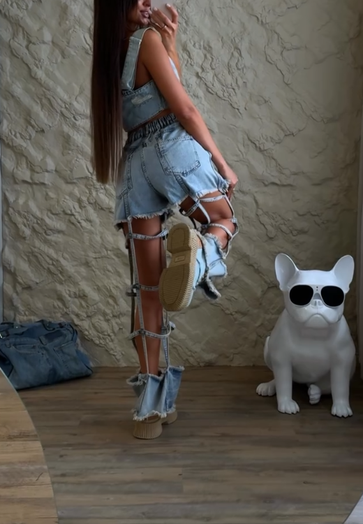 Trendy Caged Wide Casual Denim Jeans