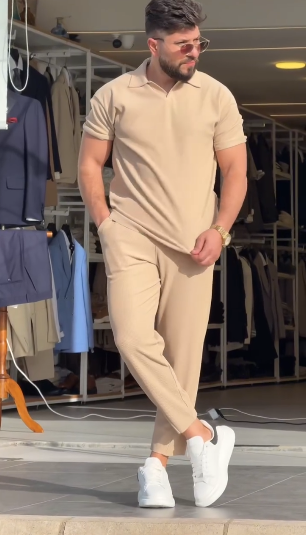 Ice Silk Draped Polo Short Sleeve & Pants Set