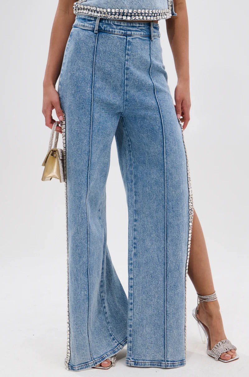 Sparkling Rhinestone Top & Jeans Set