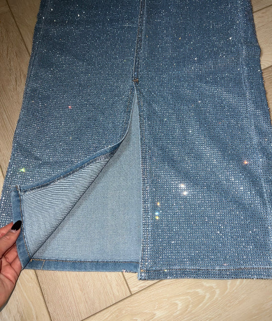 Chic Sparkling Diamond Midi Pocket Skirt