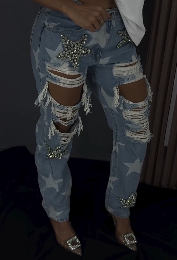 Chic Star Rhinestone Ripped Jeans