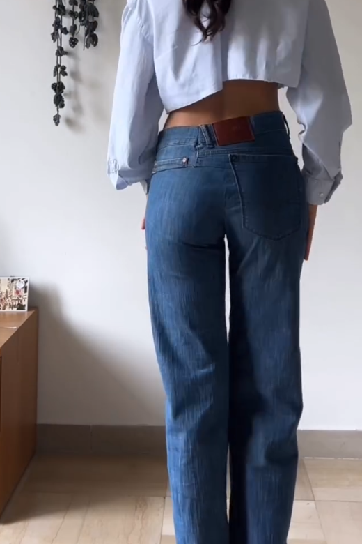 Asymmetric Waist Jeans with Front and Back Pockets