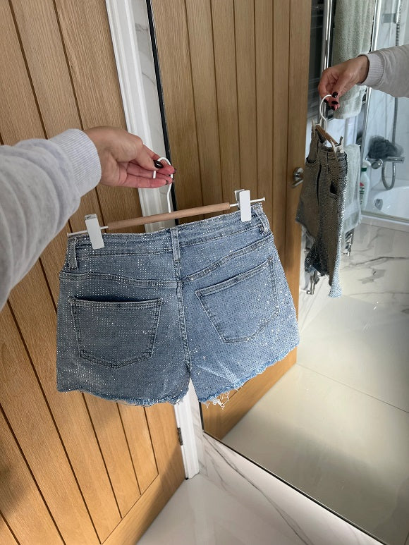 Shiny Party Denim Jacket & Shorts 2-Piece Set