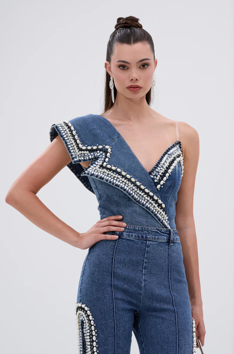 Pearl Rhinestone Top & Jeans Set