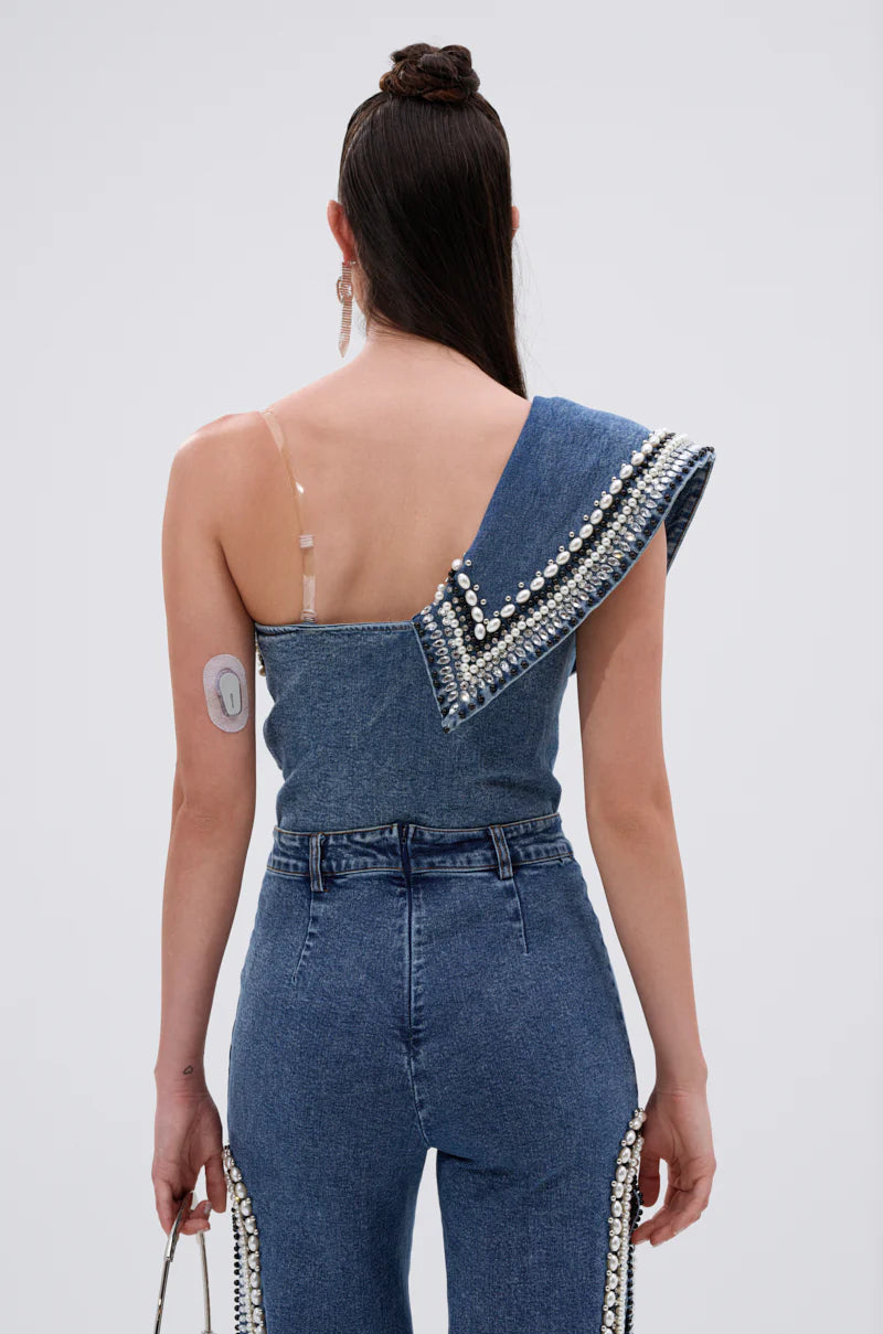 Pearl Rhinestone Top & Jeans Set
