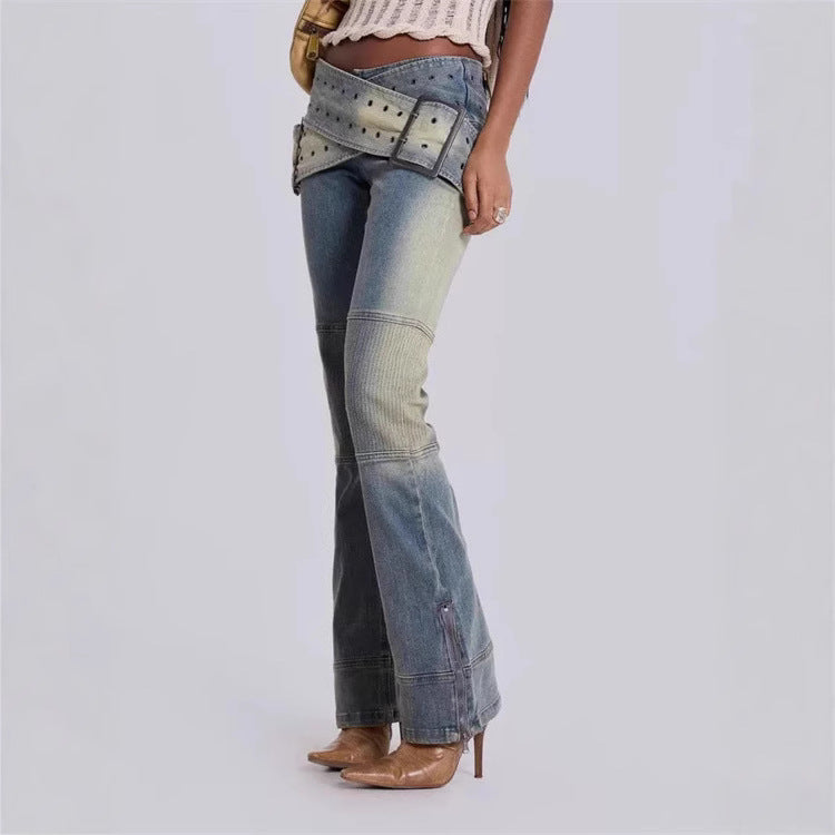 Fashion Wrap Cross Waistband Jeans