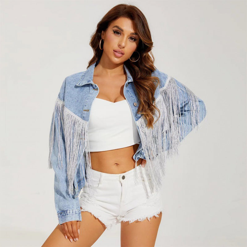 Fringed lapel denim jacket