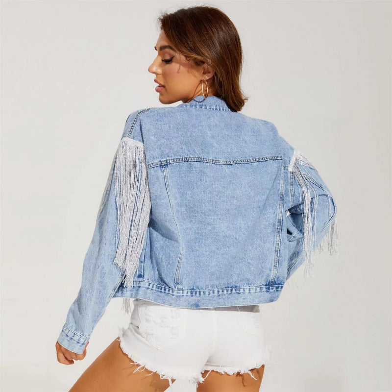 Fringed lapel denim jacket