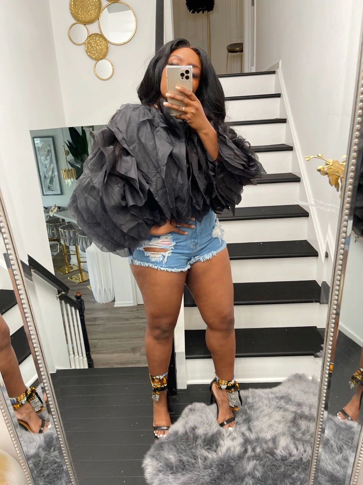 Layered Fluffy Petal Chiffon Long Sleeve Top