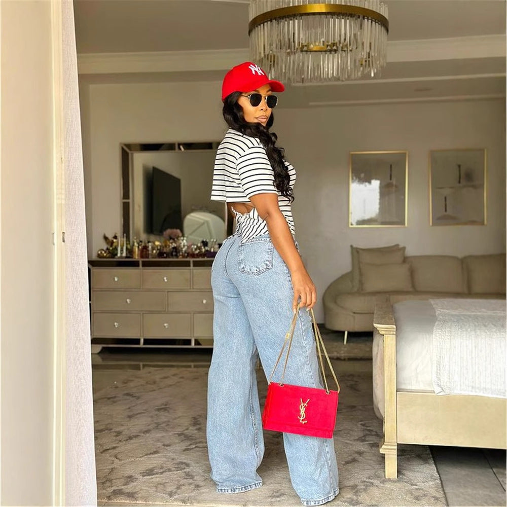 Women's Ripped Mesh Loose Jeans