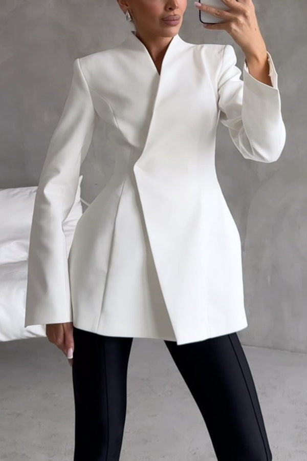 Long Sleeve Satin Comfort Blazer & Skirt