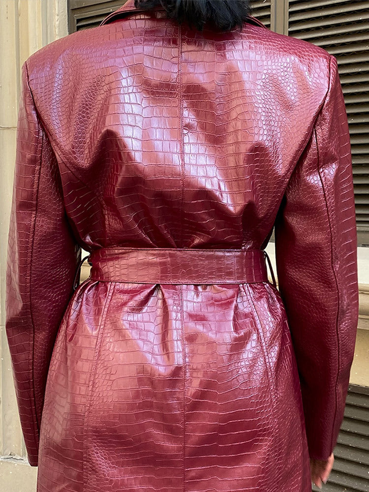 Women's Retro Long Leather Coat