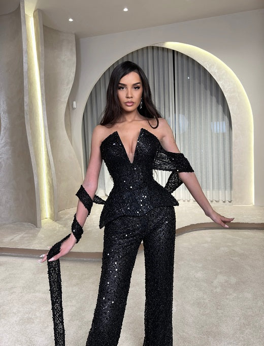 Chic Party V-Neck Sequin Set