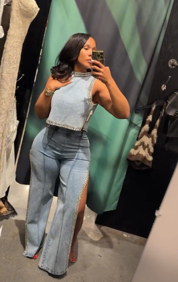 Sparkling Rhinestone Top & Jeans Set