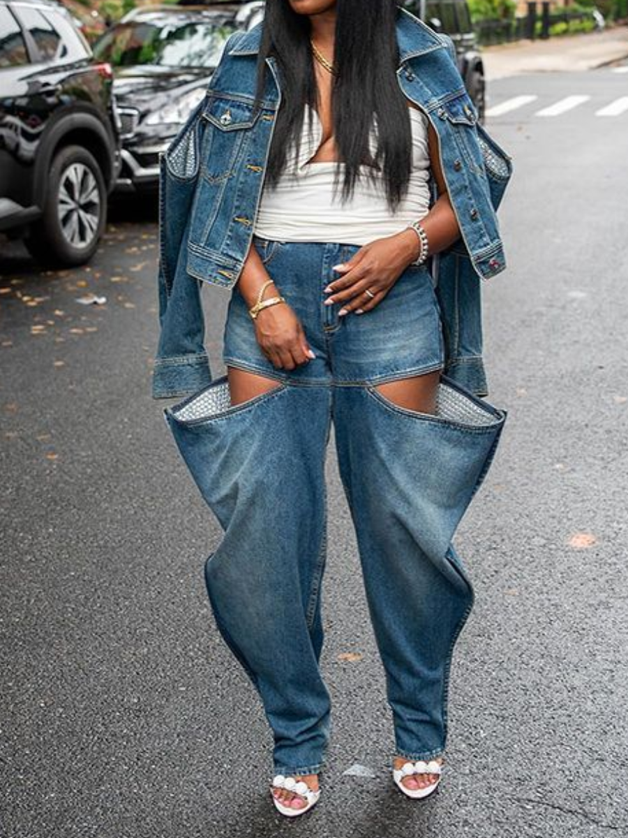 Stylish Denim Jacket 2pc Set