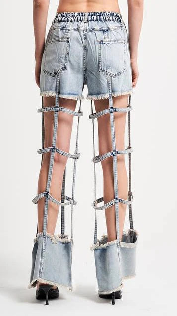 Trendy Caged Wide Casual Denim Jeans