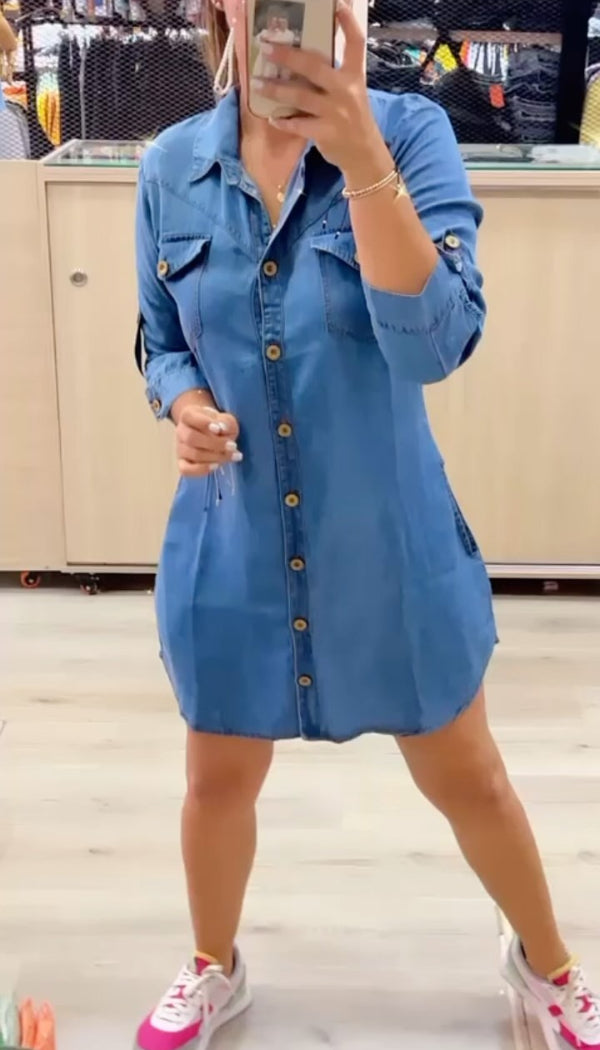 Denim Shirt Pocket Dress