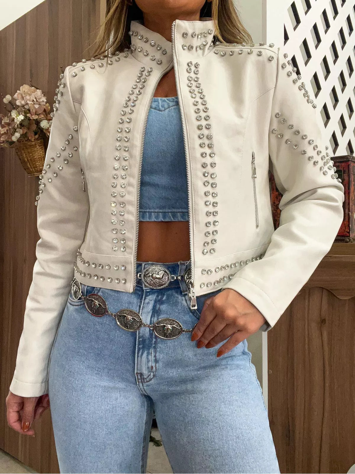 Double Zip Horsehide Diamond Jacket