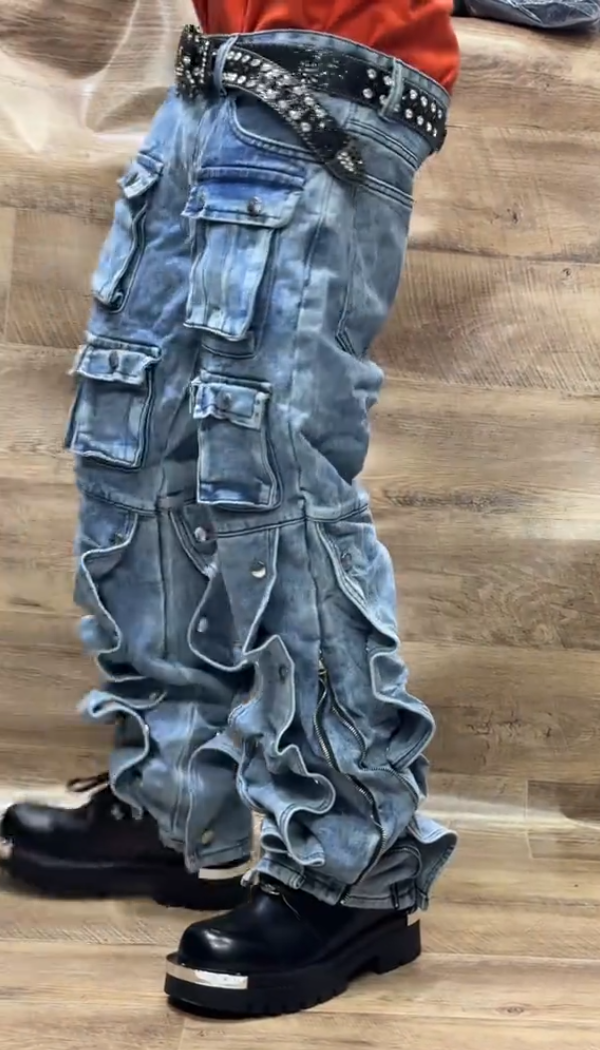 Multi-pocket Personalized Casual Jeans