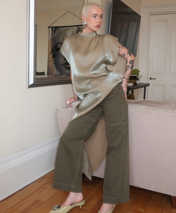 Asymmetric Cape Midi Silk Satin Dress