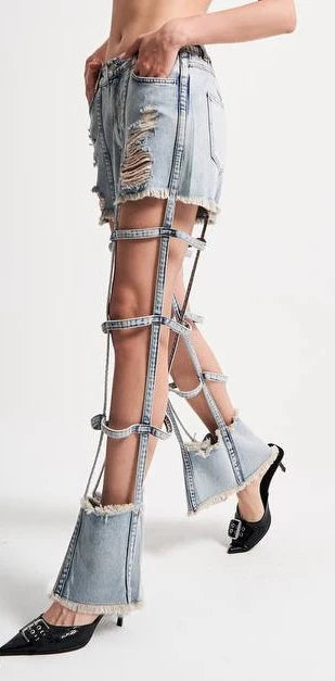 Trendy Caged Wide Casual Denim Jeans